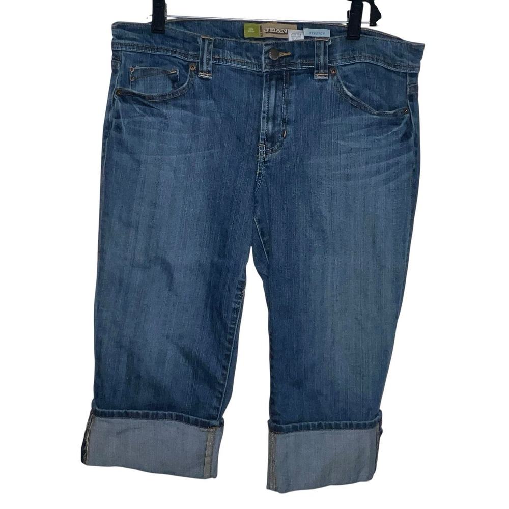Vintage 2006 Old Navy Blue Jeans‎ Crop Low Rise Capri Y2K Cotton Size 12 Cuffed